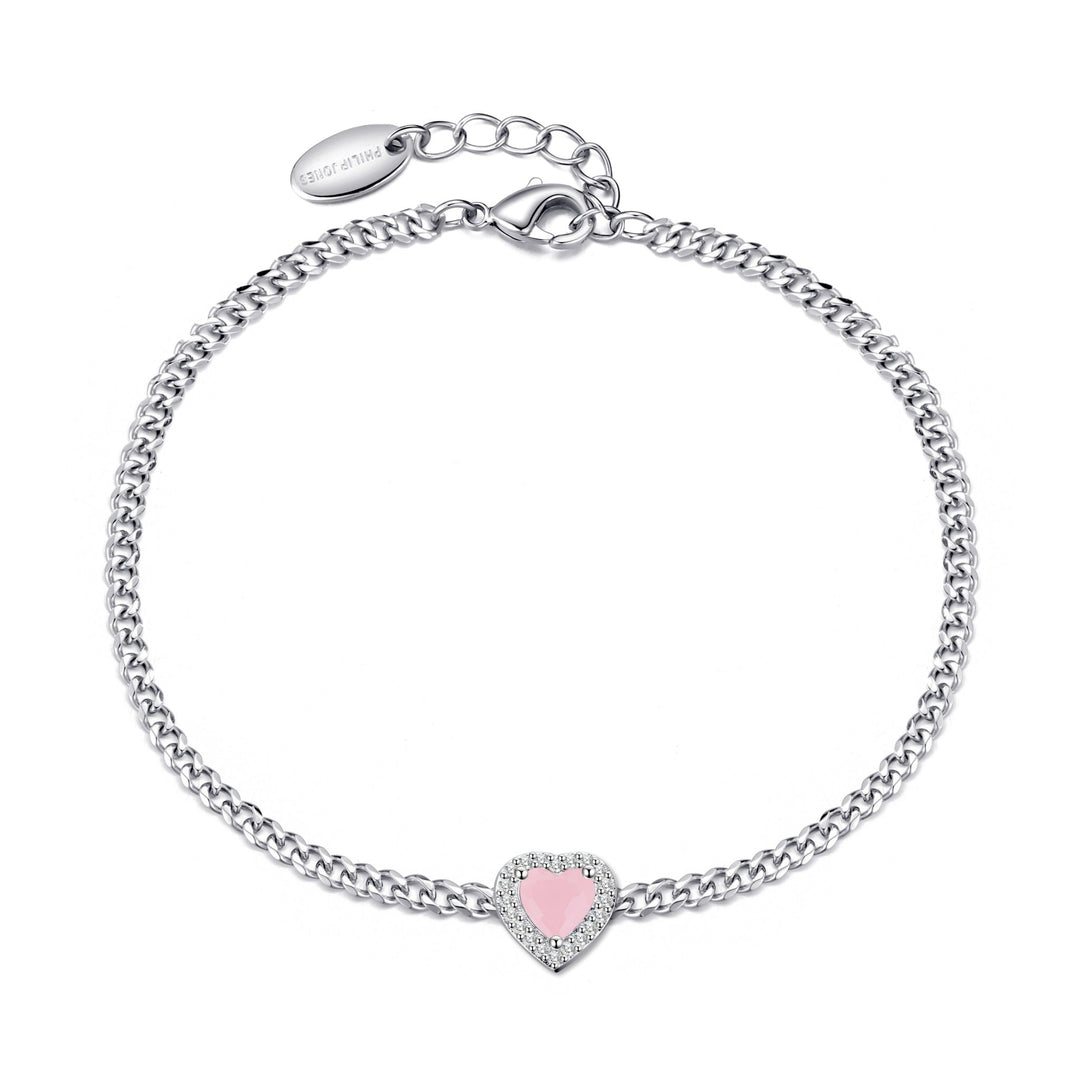 Rose Quartz Heart Gemstone Bracelet Created with Zircondia® Crystals - Philip Jones Jewellery