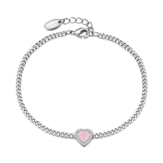 Rose Quartz Heart Gemstone Bracelet Created with Zircondia® Crystals - Philip Jones Jewellery
