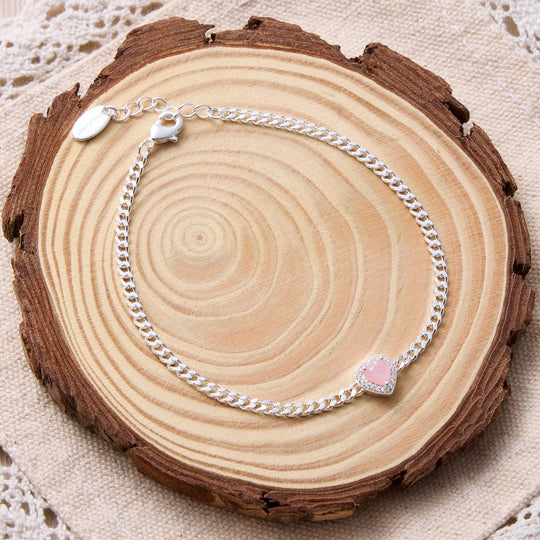Rose Quartz Heart Gemstone Bracelet Created with Zircondia® Crystals - Philip Jones Jewellery