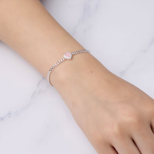Rose Quartz Heart Gemstone Bracelet Created with Zircondia® Crystals - Philip Jones Jewellery