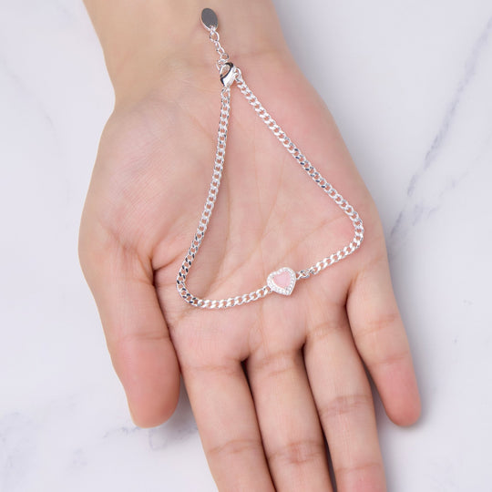 Rose Quartz Heart Gemstone Bracelet Created with Zircondia® Crystals - Philip Jones Jewellery