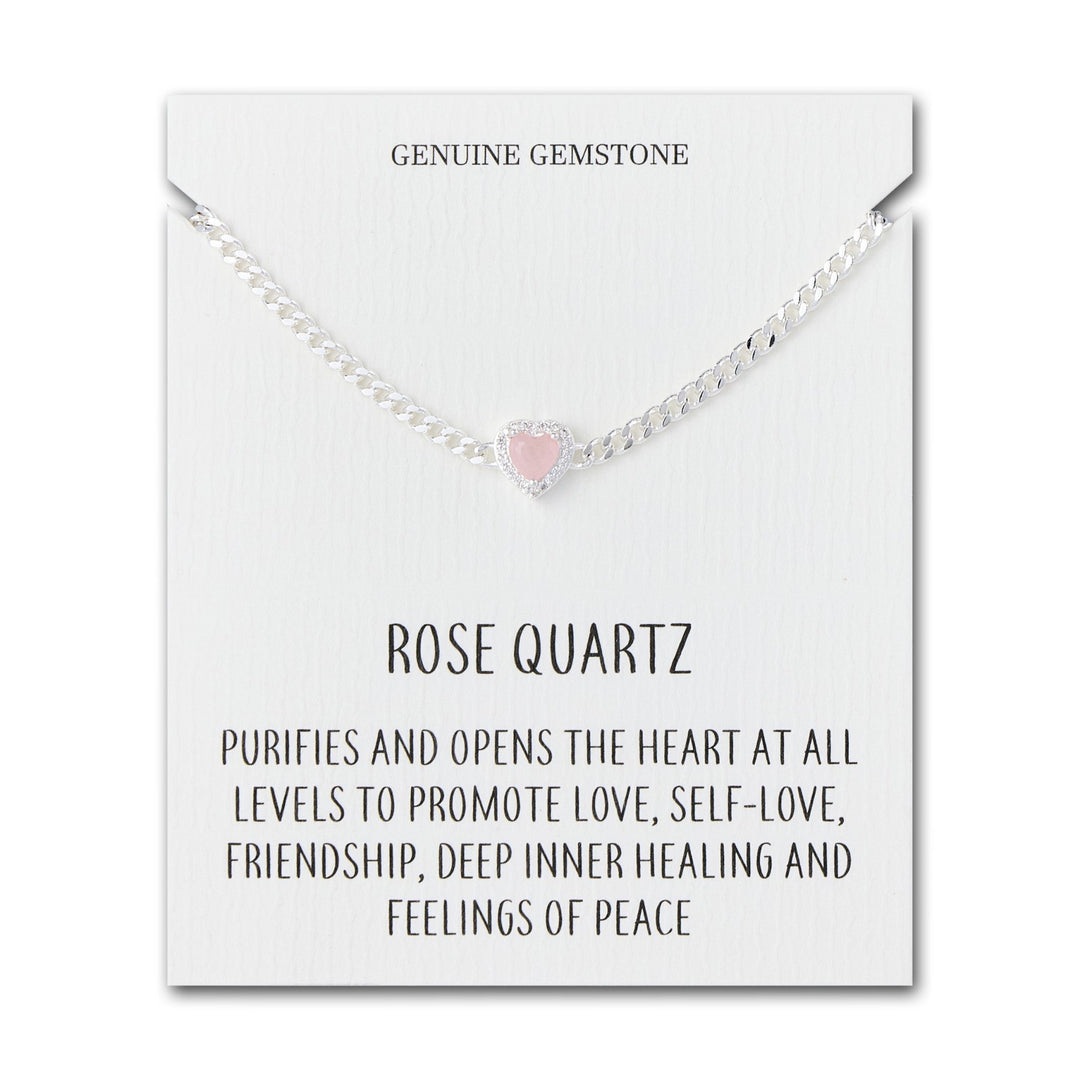 Rose Quartz Heart Gemstone Bracelet with Quote Card Created with Zircondia® Crystals - Philip Jones Jewellery