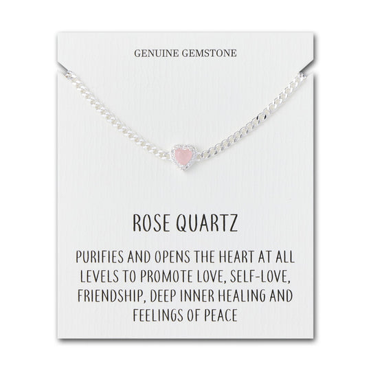 Rose Quartz Heart Gemstone Bracelet with Quote Card Created with Zircondia® Crystals - Philip Jones Jewellery