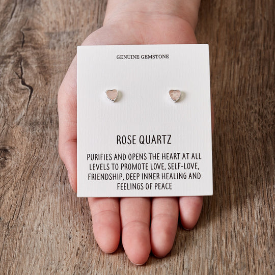 Rose Quartz Heart Stud Earrings with Quote Card - Philip Jones Jewellery