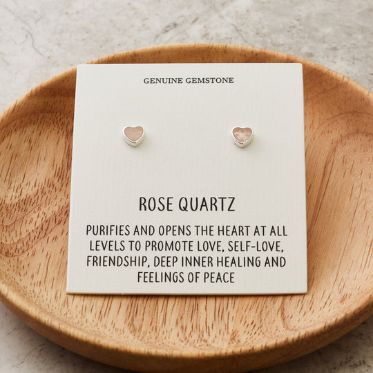 Rose Quartz Heart Stud Earrings with Quote Card - Philip Jones Jewellery