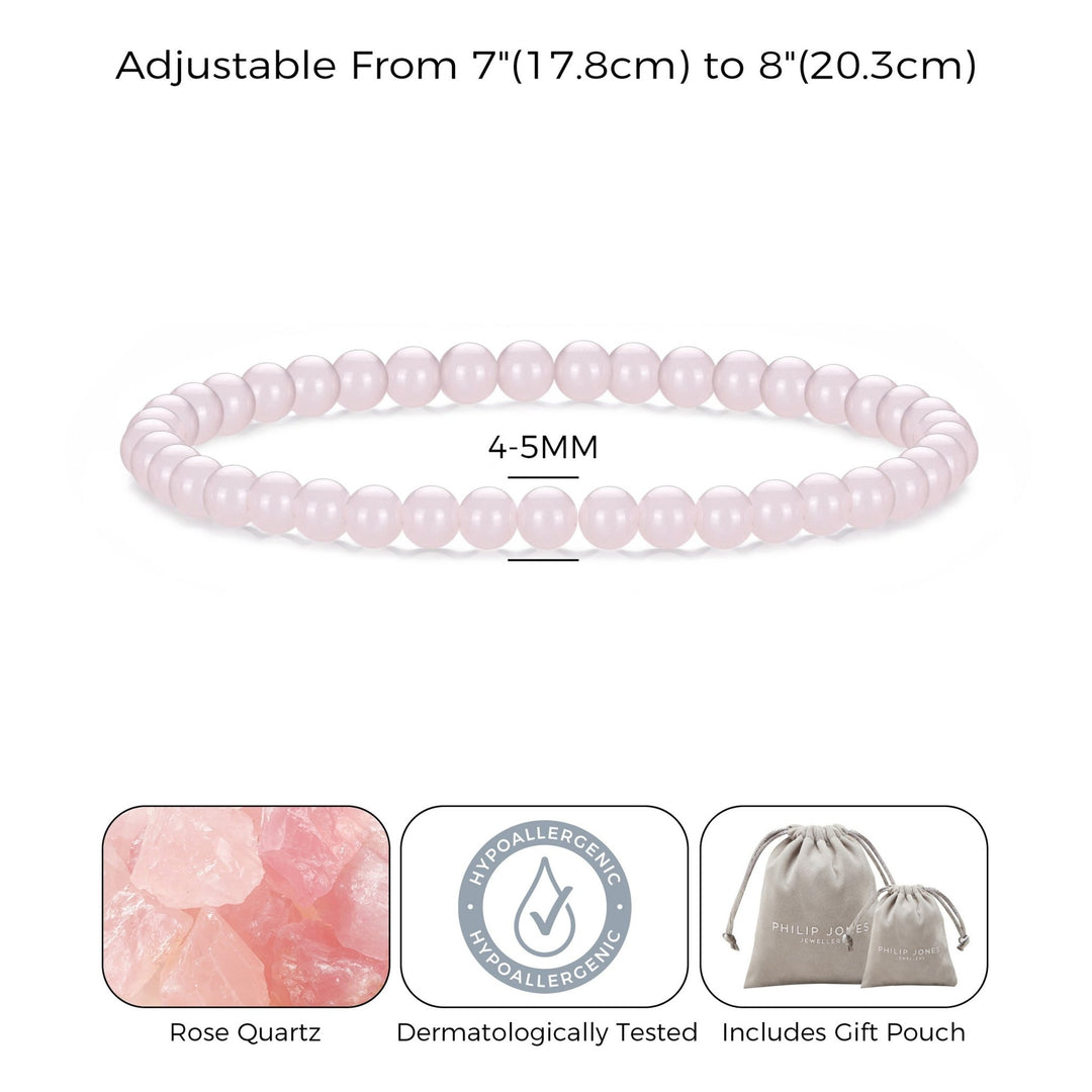 Rose Quartz Mini Beaded Gemstone Stretch Bracelet - Philip Jones Jewellery