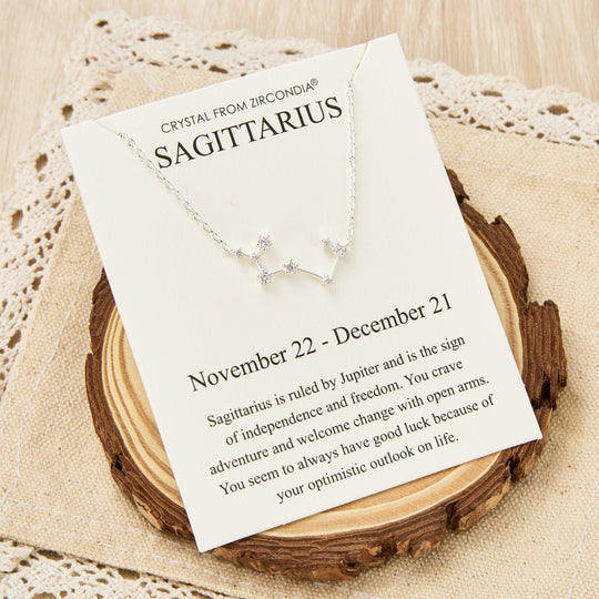 Sagittarius Star Sign Zodiac Constellation Necklace and Quote Card with Zircondia® Crystals - Philip Jones Jewellery