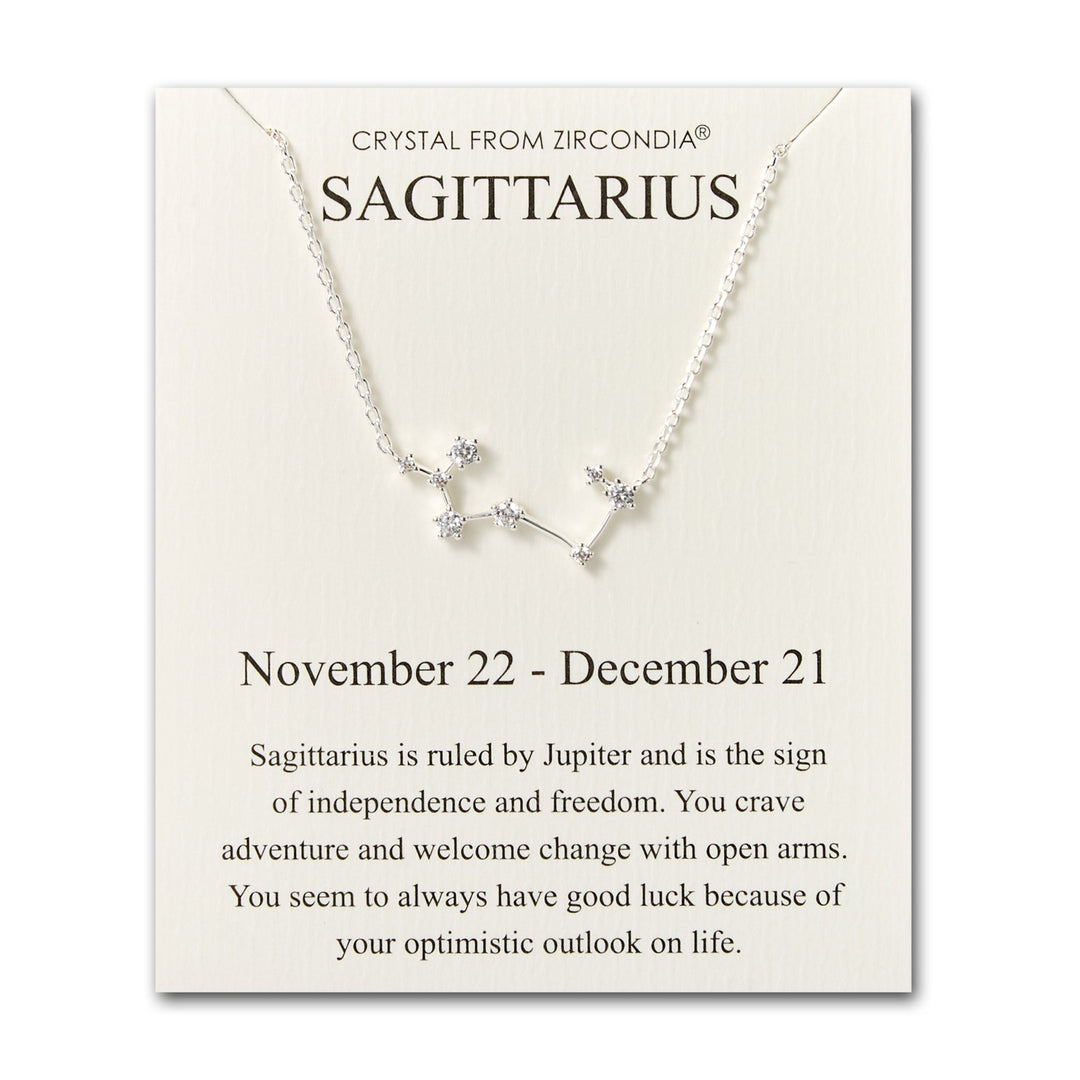 Sagittarius Star Sign Zodiac Constellation Necklace and Quote Card with Zircondia® Crystals - Philip Jones Jewellery
