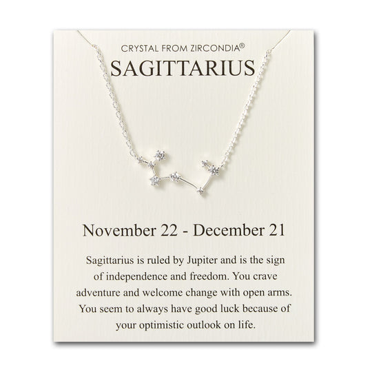 Sagittarius Star Sign Zodiac Constellation Necklace and Quote Card with Zircondia® Crystals - Philip Jones Jewellery