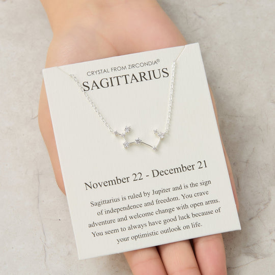 Sagittarius Star Sign Zodiac Constellation Necklace and Quote Card with Zircondia® Crystals - Philip Jones Jewellery