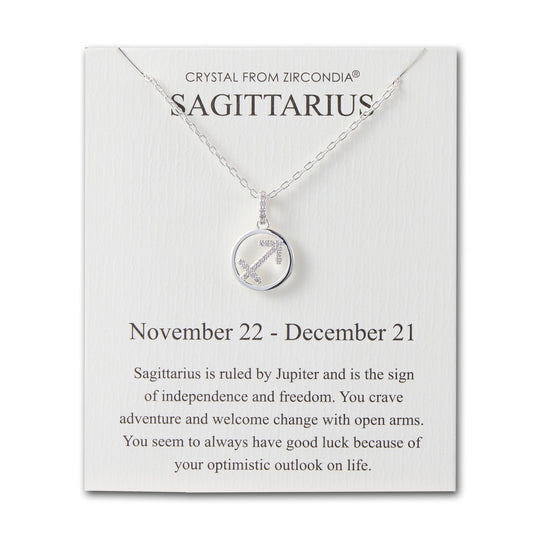 Sagittarius Star Sign Zodiac Necklace and Quote Card with Zircondia® Crystals - Philip Jones Jewellery