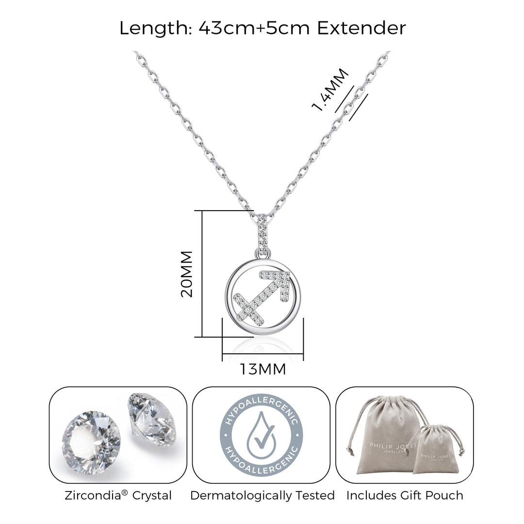 Sagittarius Star Sign Zodiac Necklace with Zircondia® Crystals - Philip Jones Jewellery