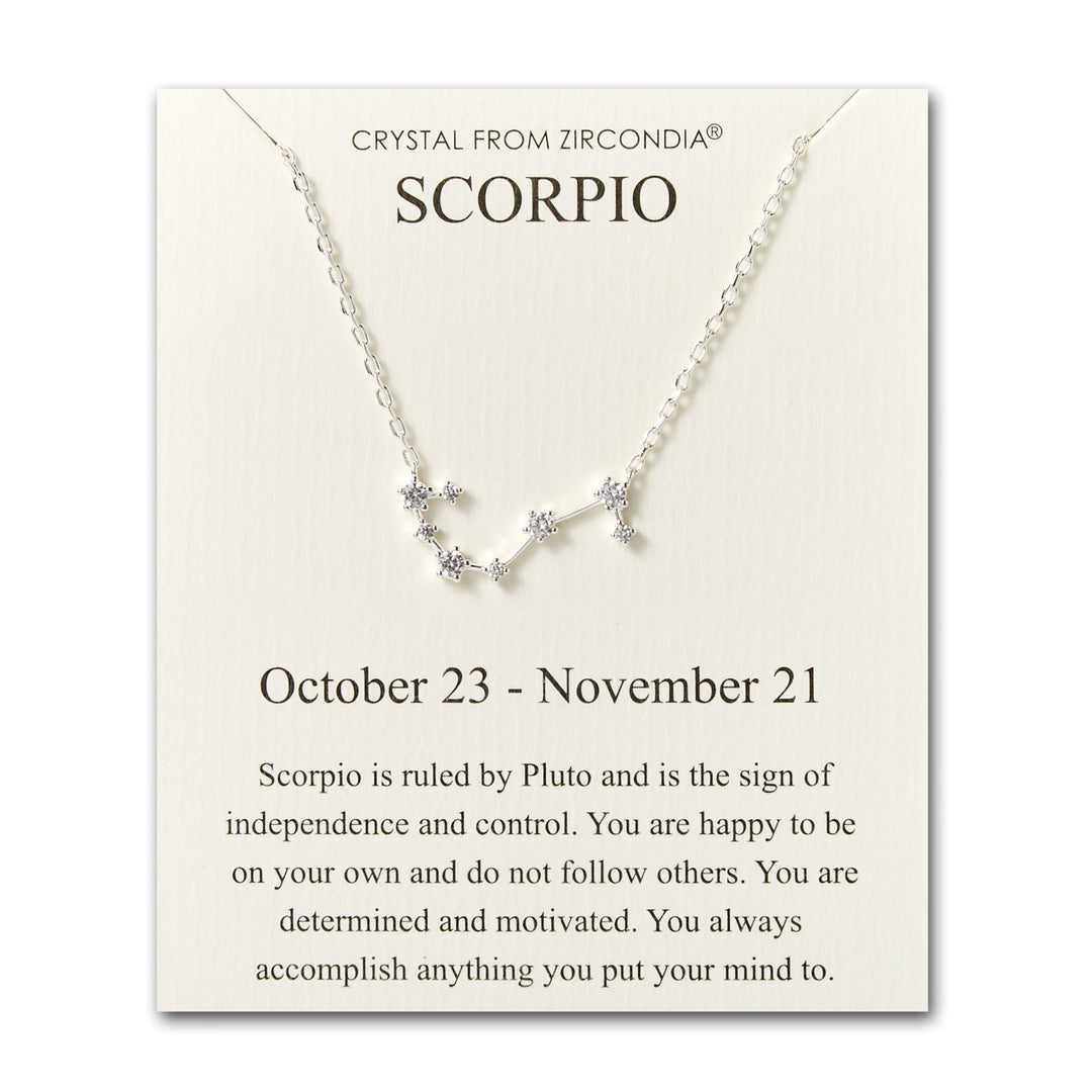 Scorpio Star Sign Zodiac Constellation Necklace and Quote Card with Zircondia® Crystals - Philip Jones Jewellery