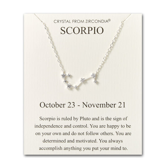 Scorpio Star Sign Zodiac Constellation Necklace and Quote Card with Zircondia® Crystals - Philip Jones Jewellery