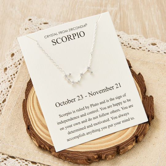 Scorpio Star Sign Zodiac Constellation Necklace and Quote Card with Zircondia® Crystals - Philip Jones Jewellery