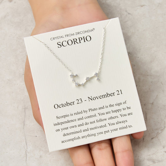 Scorpio Star Sign Zodiac Constellation Necklace and Quote Card with Zircondia® Crystals - Philip Jones Jewellery