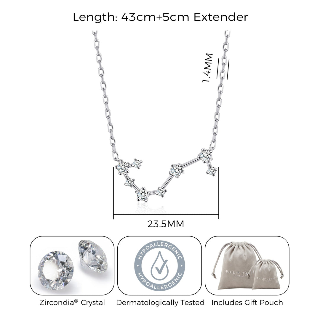 Scorpio Star Sign Zodiac Constellation Necklace with Zircondia® Crystals - Philip Jones Jewellery