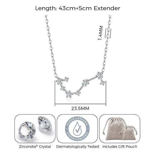 Scorpio Star Sign Zodiac Constellation Necklace with Zircondia® Crystals - Philip Jones Jewellery
