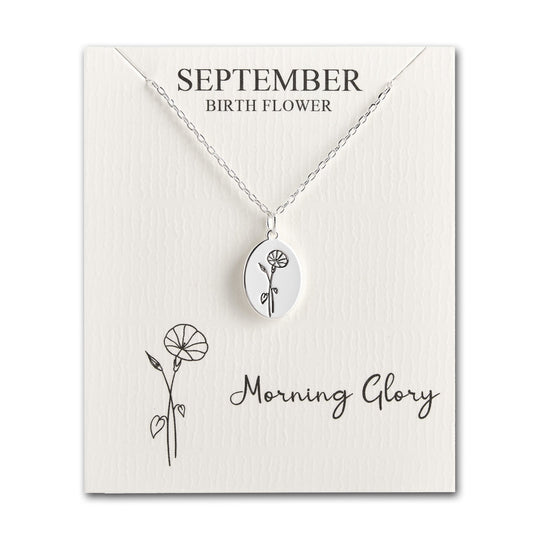 September Birth Flower Morning Glory Necklace with Card - Philip Jones Jewellery