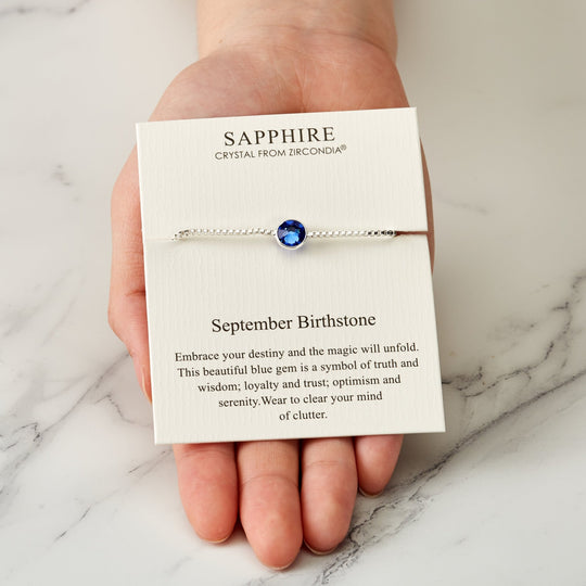 September (Sapphire) Birthstone Bracelet Created with Zircondia® Crystals - Philip Jones Jewellery