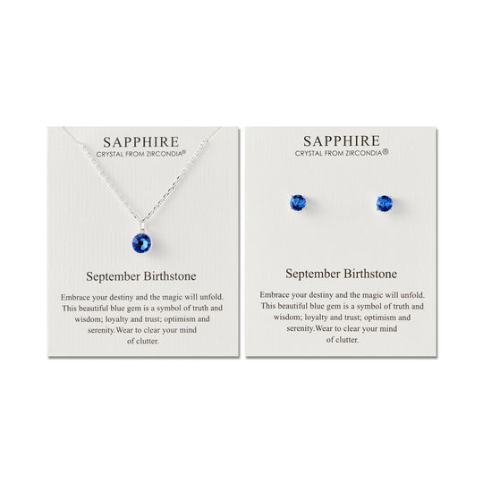 September (Sapphire) Birthstone Necklace & Earrings Set Created with Zircondia® Crystals - Philip Jones Jewellery