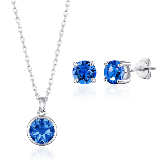 September (Sapphire) Birthstone Necklace & Earrings Set Created with Zircondia® Crystals - Philip Jones Jewellery