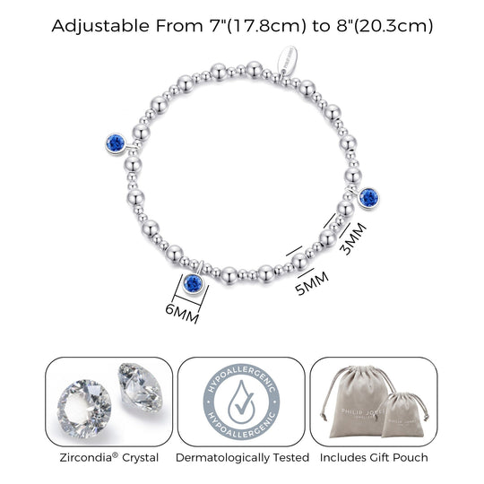 September (Sapphire) Birthstone Stretch Charm Bracelet with Quote Gift Box - Philip Jones Jewellery