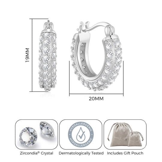 Silver Plated 20mm Pave Hoop Earrings Created with Zircondia® Crystals - Philip Jones Jewellery