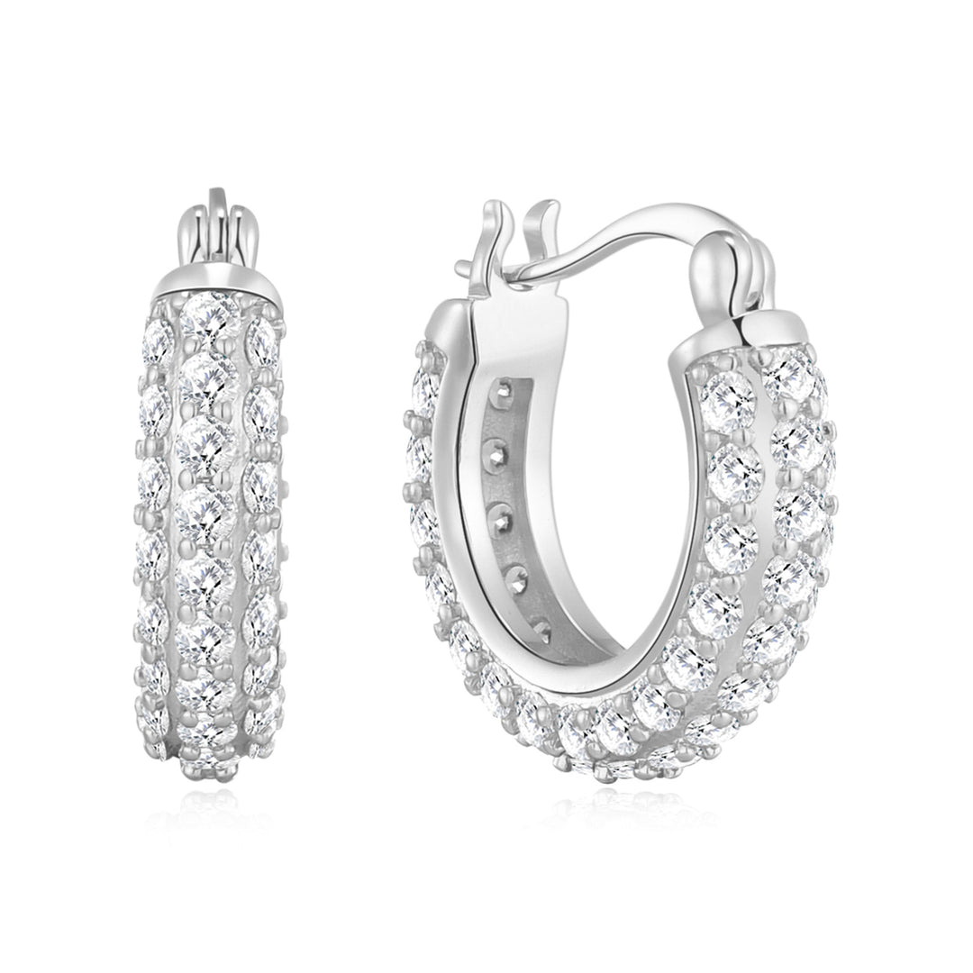Silver Plated 20mm Pave Hoop Earrings Created with Zircondia® Crystals - Philip Jones Jewellery