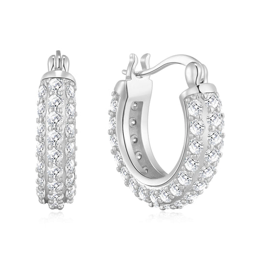 Silver Plated 20mm Pave Hoop Earrings Created with Zircondia® Crystals - Philip Jones Jewellery