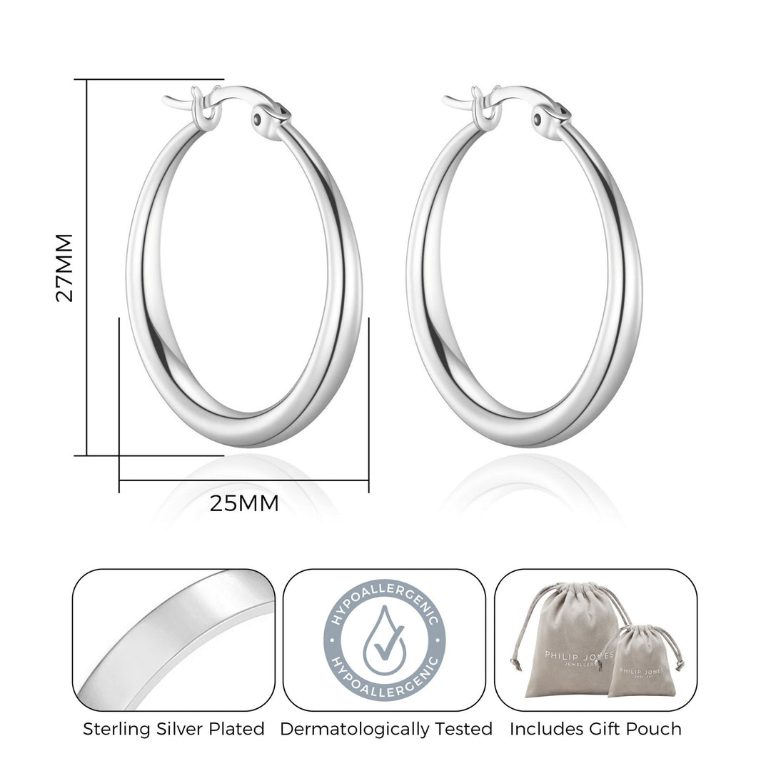 Silver Plated 25mm Hoop Earrings - Philip Jones Jewellery