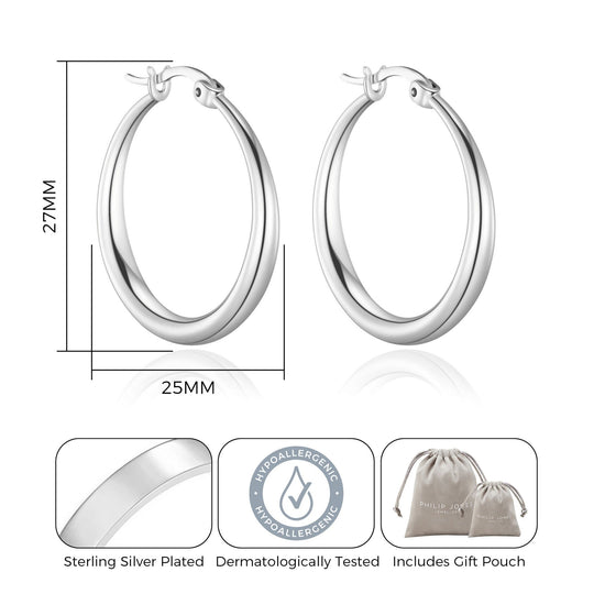 Silver Plated 25mm Hoop Earrings - Philip Jones Jewellery