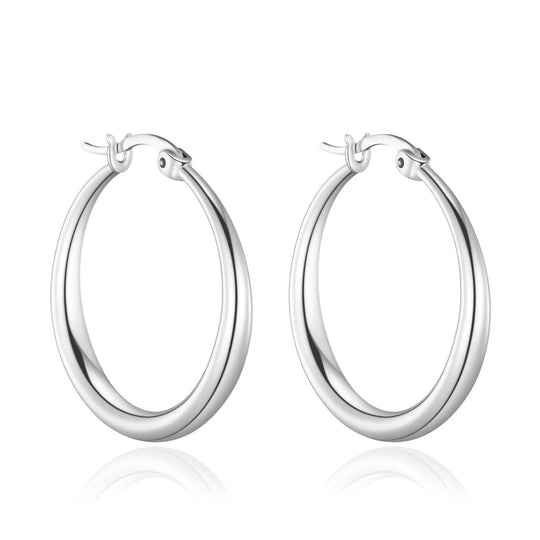 Silver Plated 25mm Hoop Earrings - Philip Jones Jewellery
