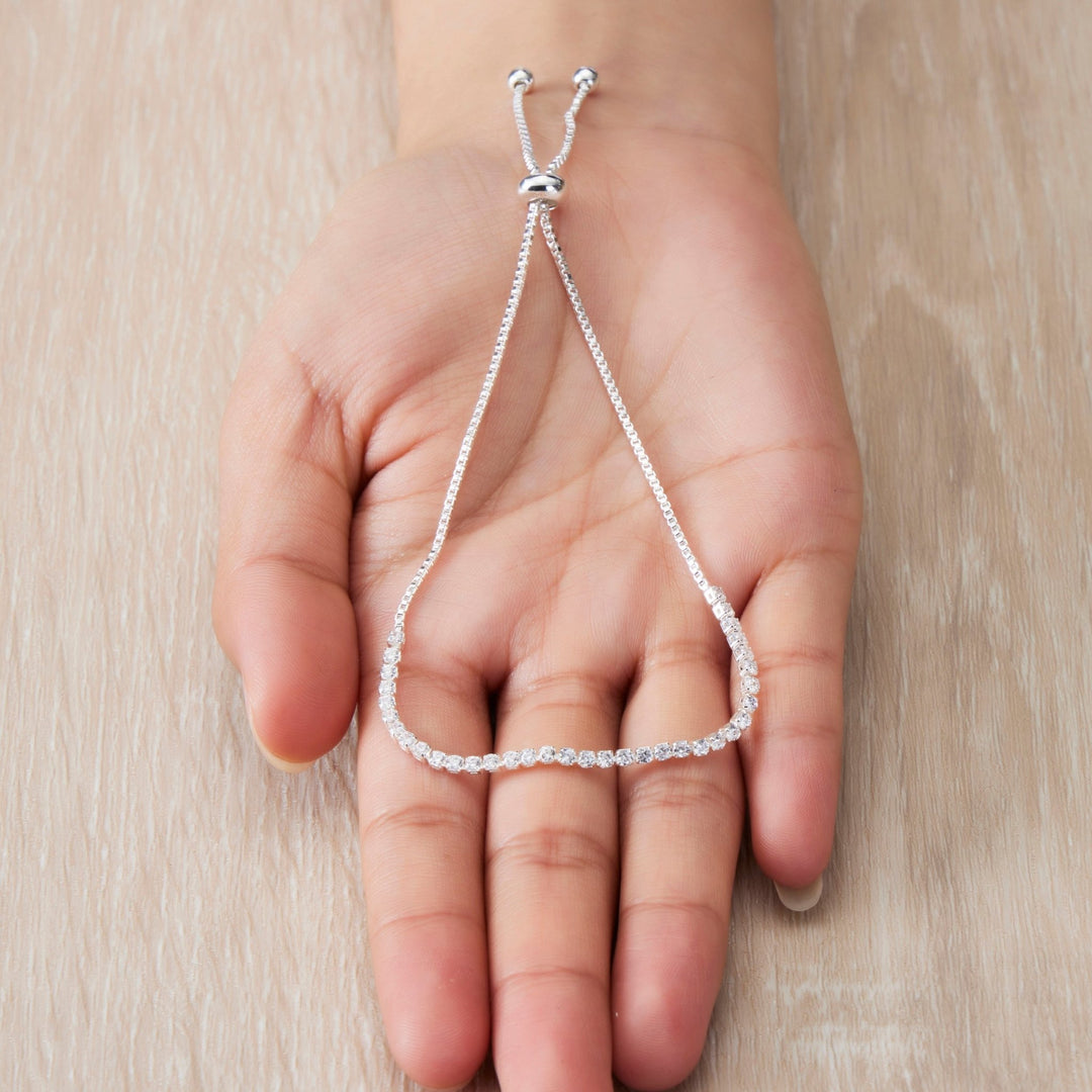 Silver Plated 2mm Adjustable Tennis Bracelet Created with Zircondia® Crystals - Philip Jones Jewellery