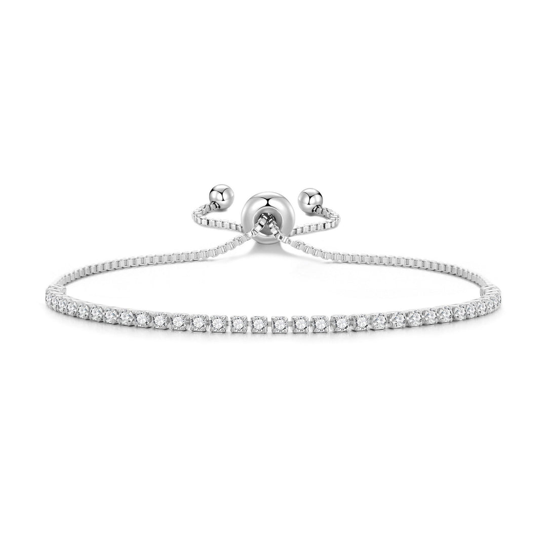 Silver Plated 2mm Adjustable Tennis Bracelet Created with Zircondia® Crystals - Philip Jones Jewellery