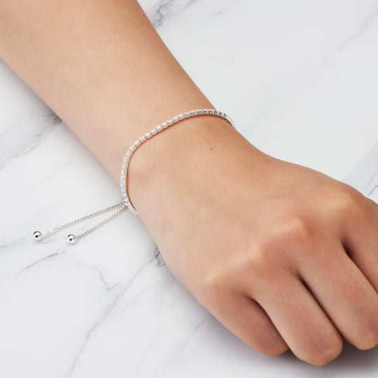 Silver Plated 2mm Adjustable Tennis Bracelet Created with Zircondia® Crystals - Philip Jones Jewellery