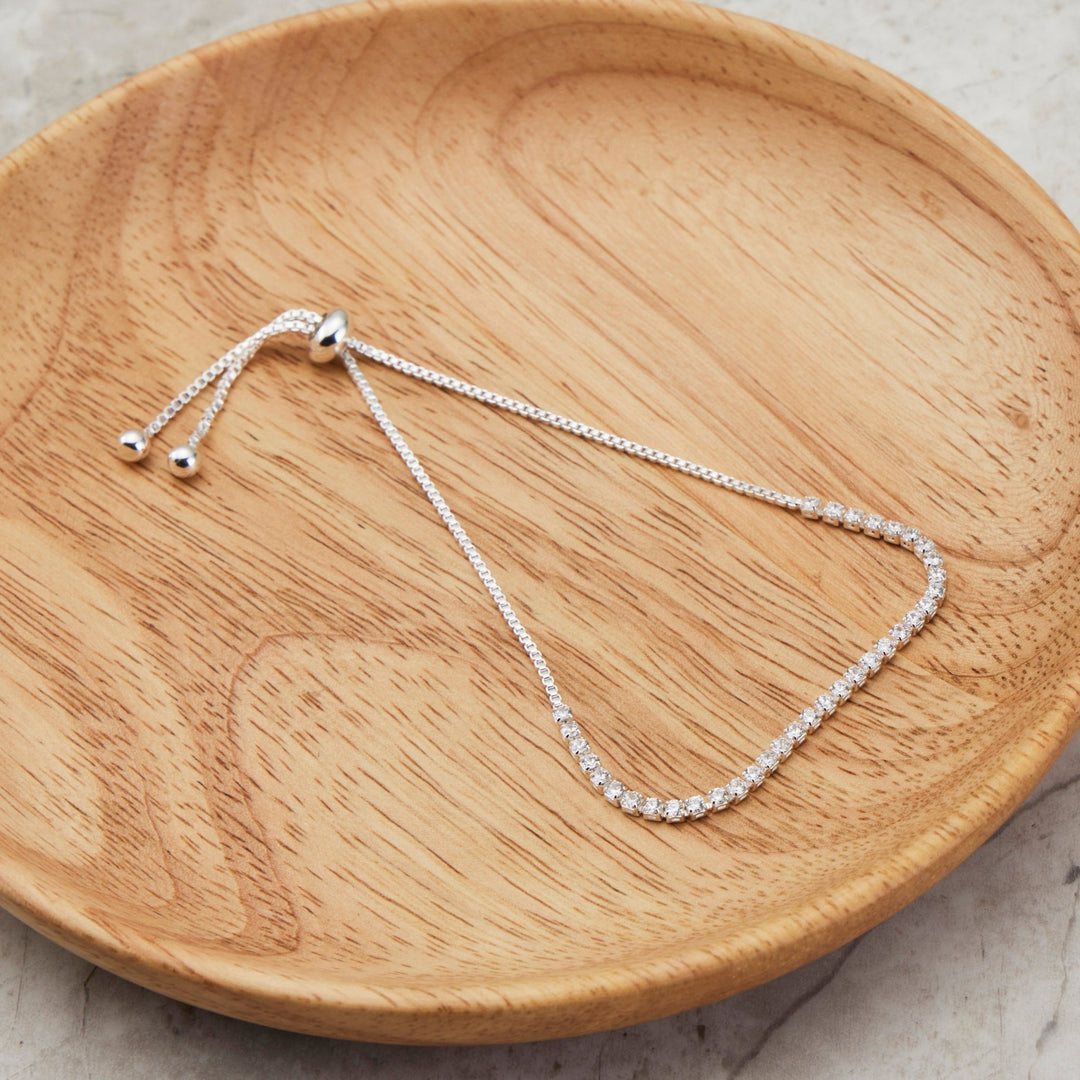 Silver Plated 2mm Adjustable Tennis Bracelet Created with Zircondia® Crystals - Philip Jones Jewellery