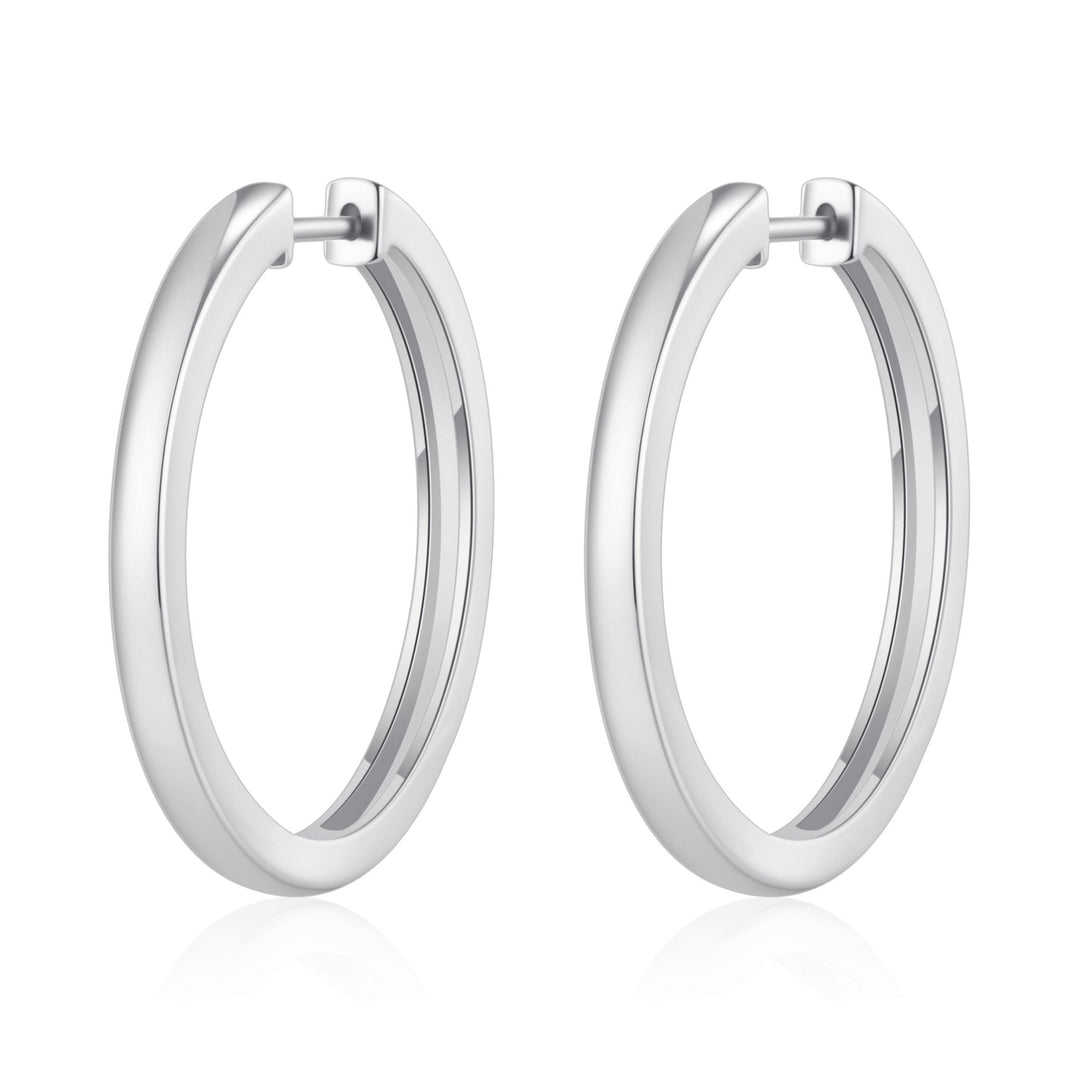 Silver Plated 30mm Plain Hoop Earrings Created with Zircondia® Crystals - Philip Jones Jewellery