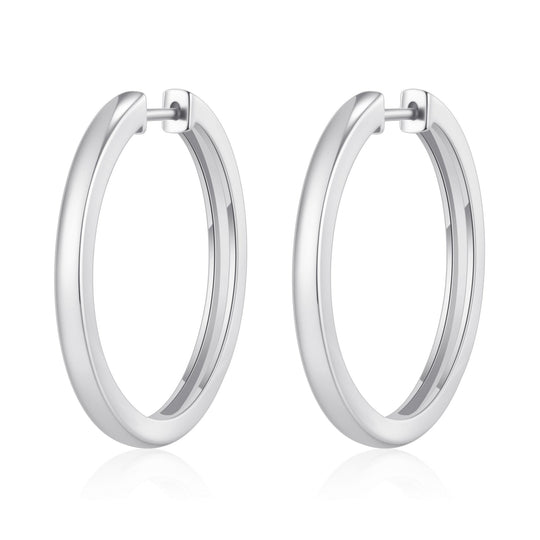 Silver Plated 30mm Plain Hoop Earrings Created with Zircondia® Crystals - Philip Jones Jewellery