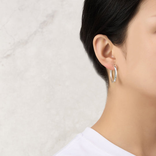 Silver Plated 30mm Plain Hoop Earrings Created with Zircondia® Crystals - Philip Jones Jewellery