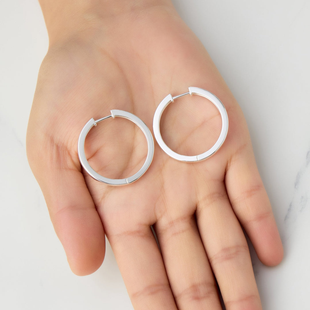 Silver Plated 30mm Plain Hoop Earrings Created with Zircondia® Crystals - Philip Jones Jewellery