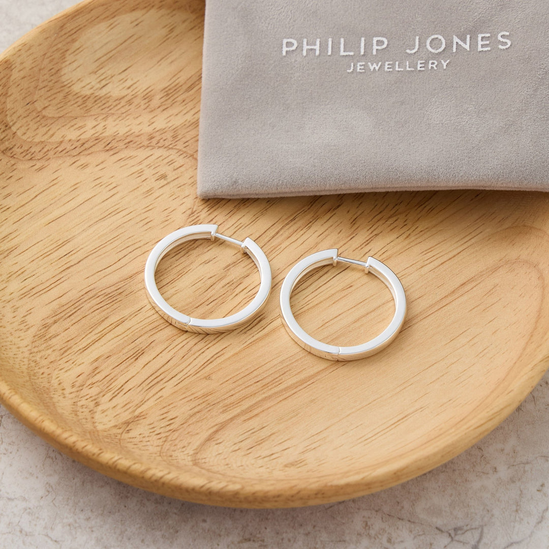 Silver Plated 30mm Plain Hoop Earrings Created with Zircondia® Crystals - Philip Jones Jewellery