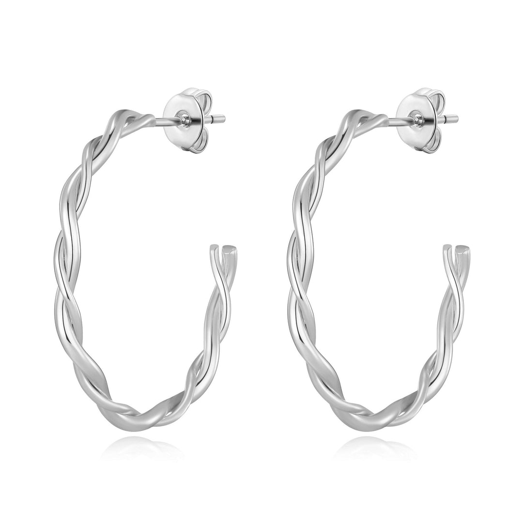 Silver Plated 30mm Twisted Hoop Earrings - Philip Jones Jewellery