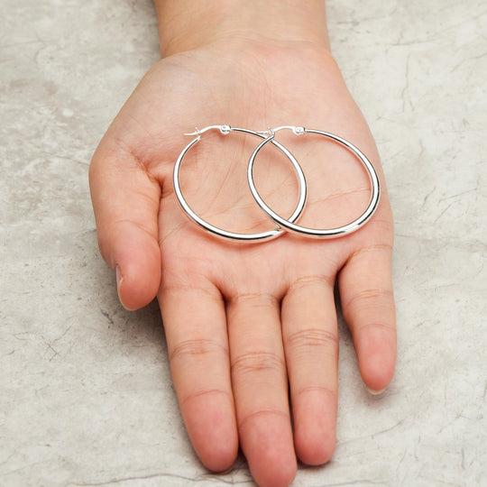 Silver Plated 40mm Hoop Earrings - Philip Jones Jewellery