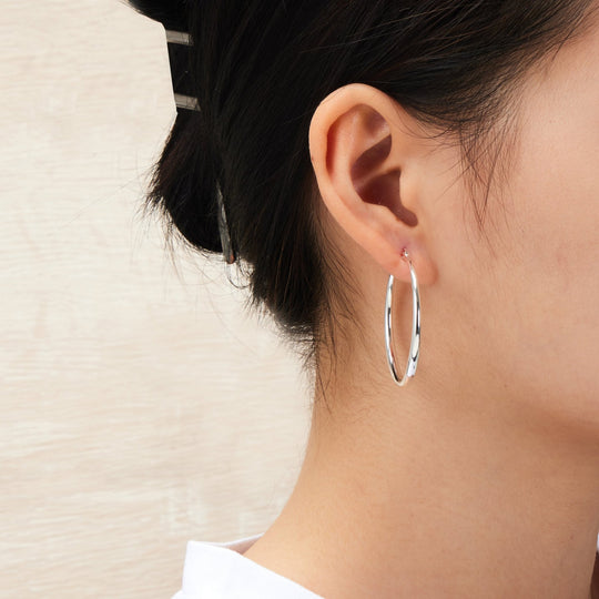 Silver Plated 40mm Hoop Earrings - Philip Jones Jewellery