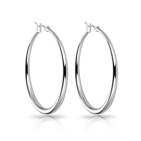 Silver Plated 40mm Hoop Earrings - Philip Jones Jewellery