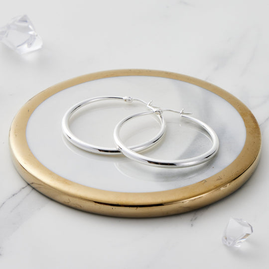 Silver Plated 40mm Hoop Earrings - Philip Jones Jewellery