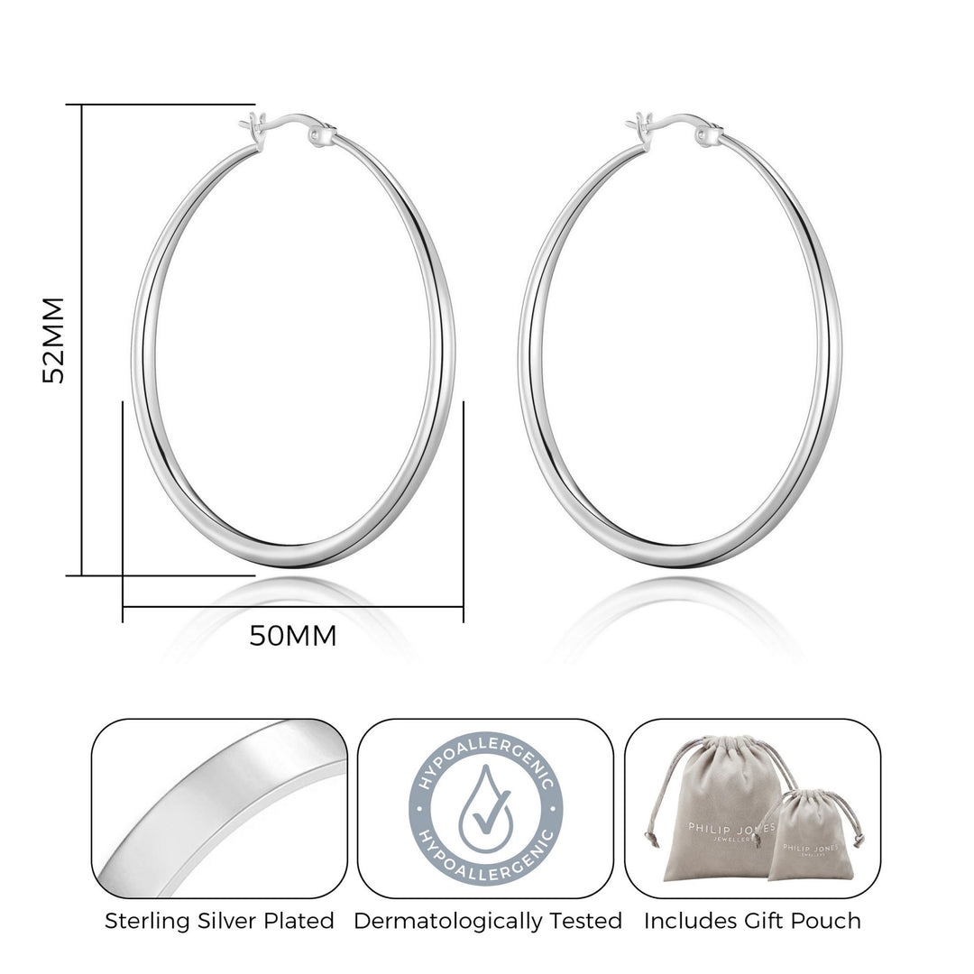 Silver Plated 50mm Hoop Earrings - Philip Jones Jewellery