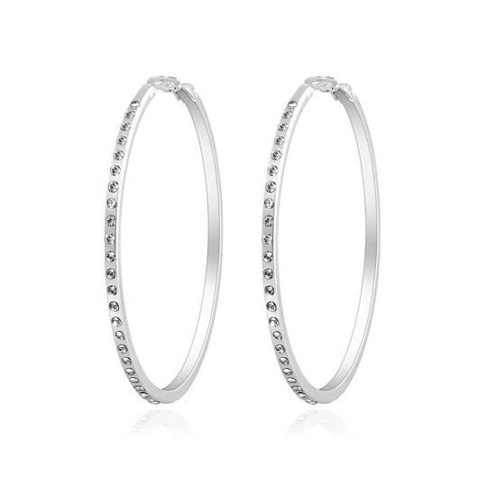 Silver Plated 50mm Hoop Earrings Created with Zircondia® Crystals - Philip Jones Jewellery