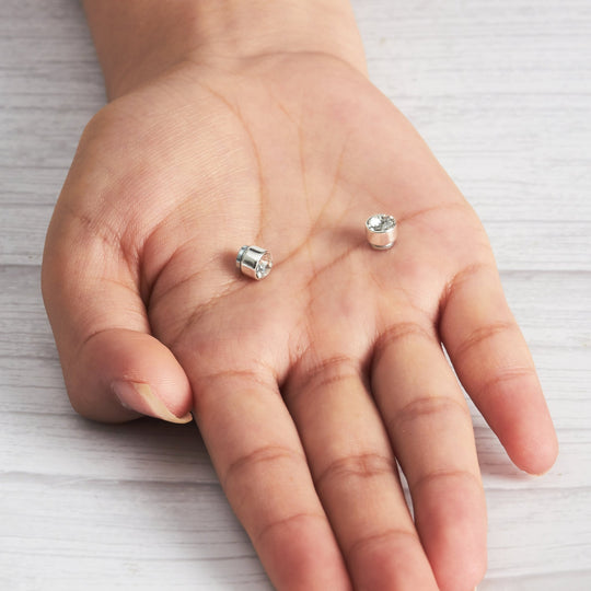 Silver Plated 6mm Magnetic Clip On Earrings Created with Zircondia® Crystals - Philip Jones Jewellery